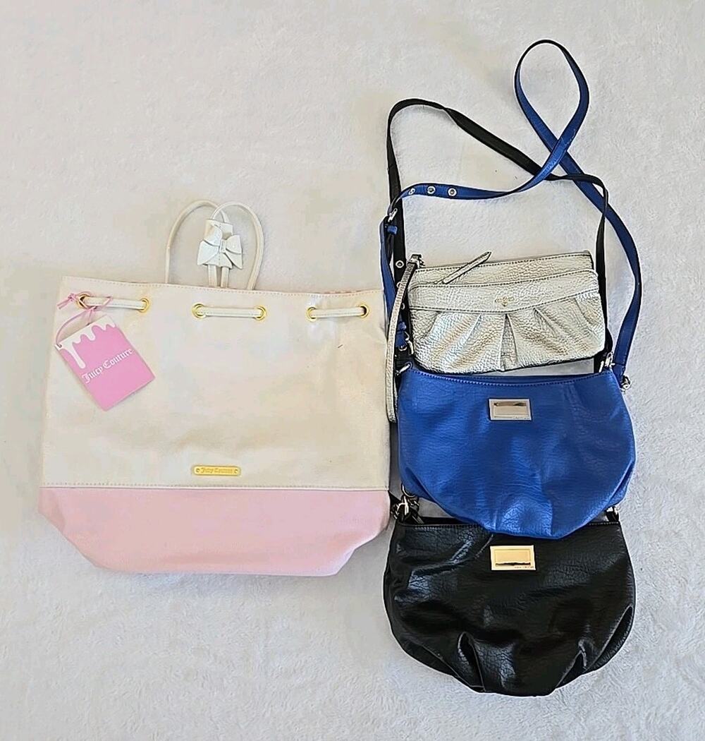 Juicy Couture Lot Of 4 Drawstring Bucket Blue & Black Crossbody Bag Wristlet Y2K